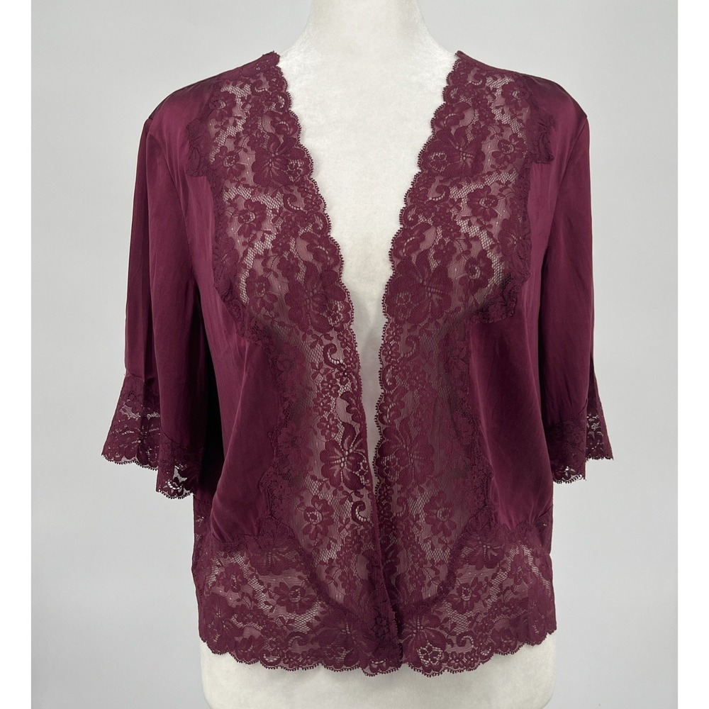 Express Design Y2K Silk Satin Lace Open Front Cardigan Coquette Whimsigoth Sz M